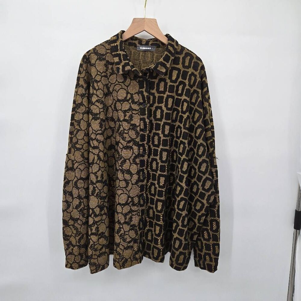 Alembika Jacket Top Size Large Black Tan Long Sleeve Oversized Lagenlook